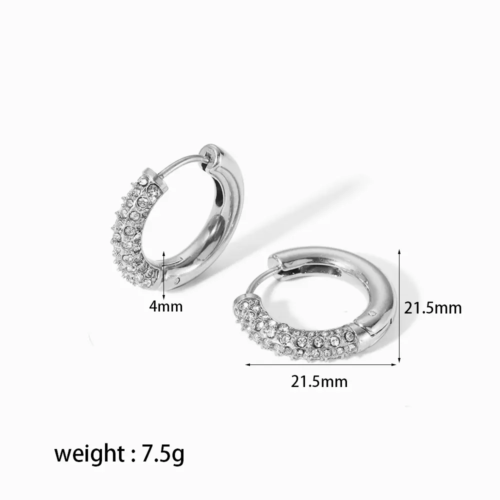 1 Pair Luxurious Sweet Style Ring Shape Stainless Steel 18K Gold Plated Inlay Rhinestone Women's Hoop Earrings h5 Picture2